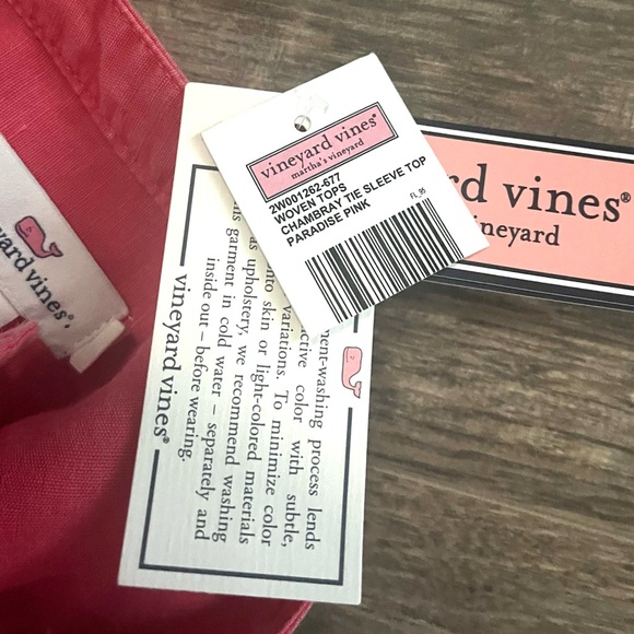 NWT VINEYARD VINES Chambray Embroidered Tie Sleeve Top In Paradise Pink XL - Picture 11 of 12